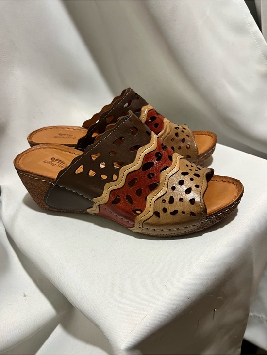 Spring Step Shoes - Spring Step Leather Cut Out Sandals Size 40 Brown Multicolor Comfort